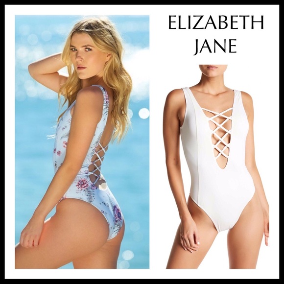 WHITE LACEUP V-NECK ONE-PIECE TANK SWIMSUIT A2C - Picture 8 of 8